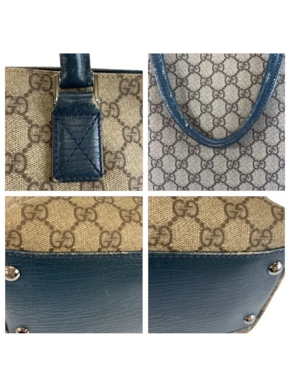 Gucci Beige Green GG Supreme Canvas Leather Tote